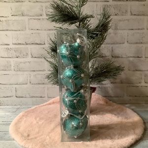 Set of 4 Glitter & Beaded Turquoise Ornaments